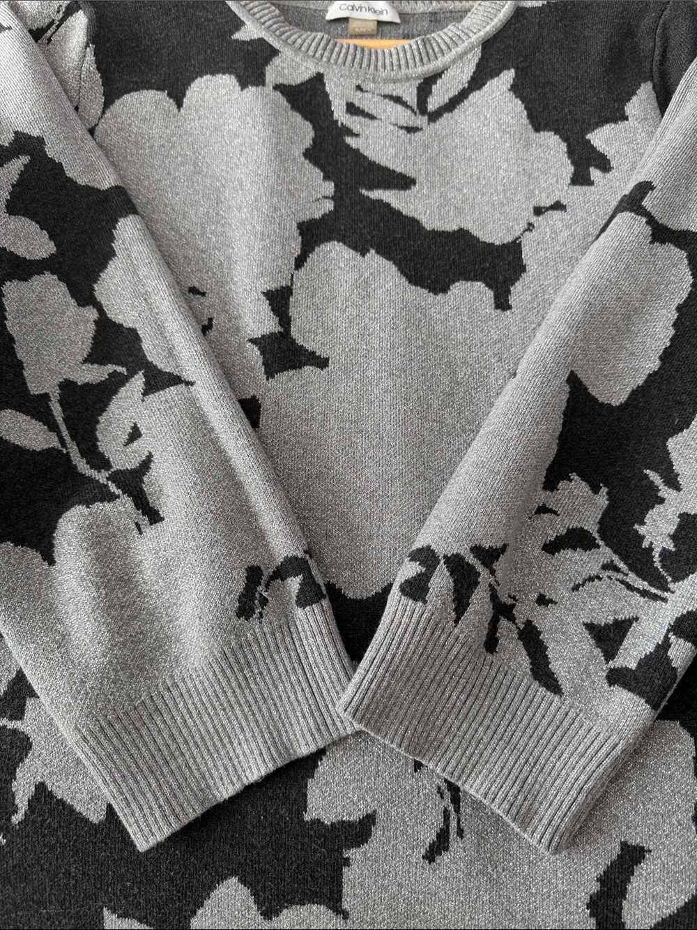 Calvin Klein Metallic Floral Knit Sweater Dress – Size XL - Picture 9 of 13